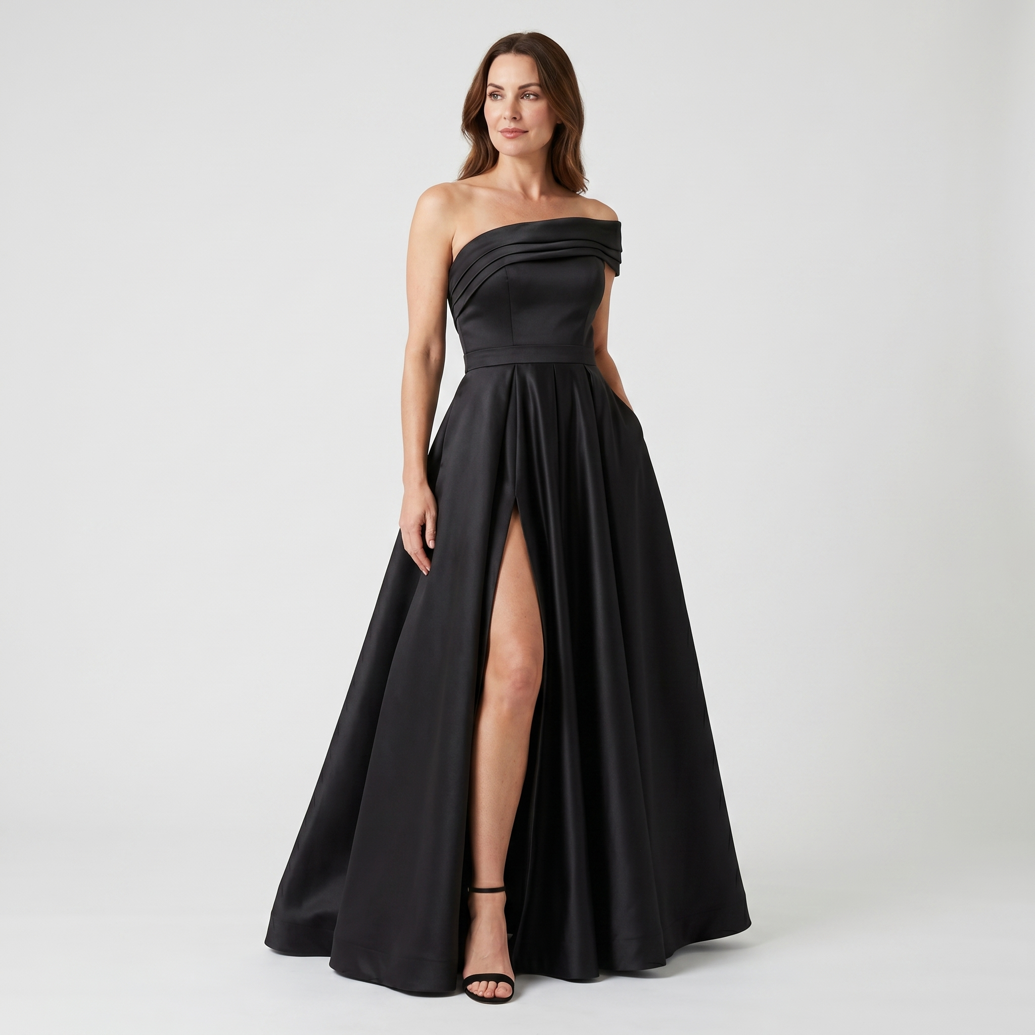 Women's Satin One-Shoulder Maxi Dress with High Slit