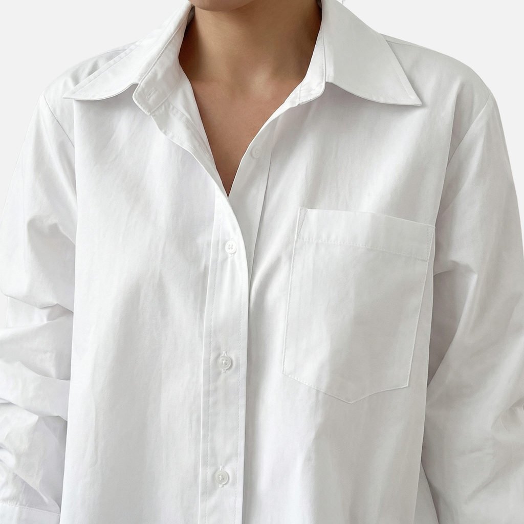 Women's Oversized Long Shirt with Spread Collar