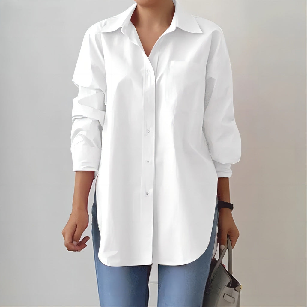 Women's Oversized Long Shirt with Spread Collar