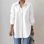 Women's Oversized Long Shirt with Spread Collar