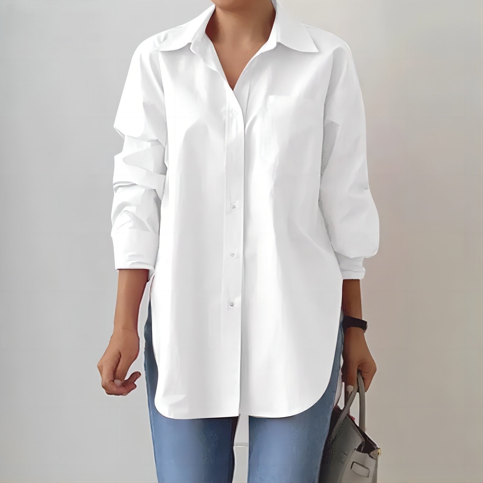 Women's Oversized Long Shirt with Spread Collar