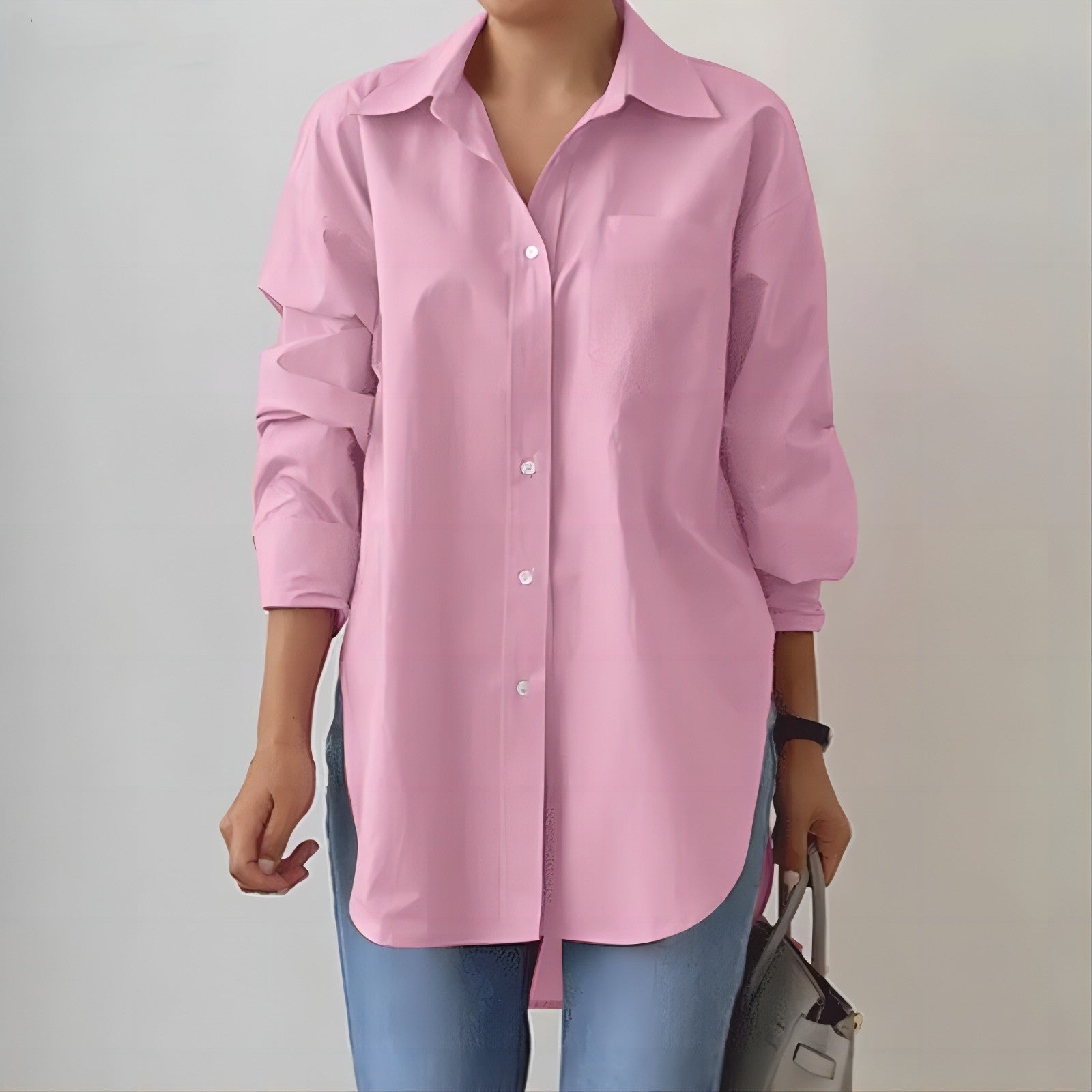 Women's Oversized Long Shirt with Spread Collar