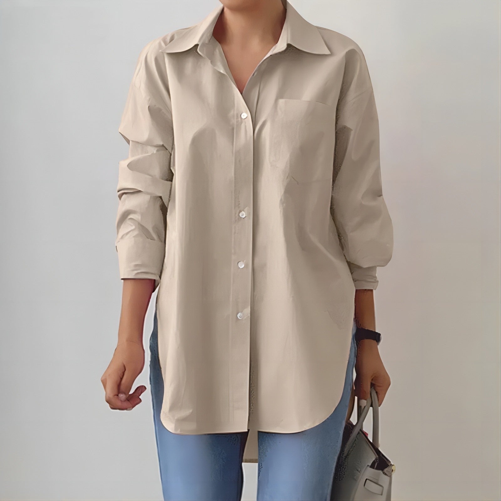 Women's Oversized Long Shirt with Spread Collar