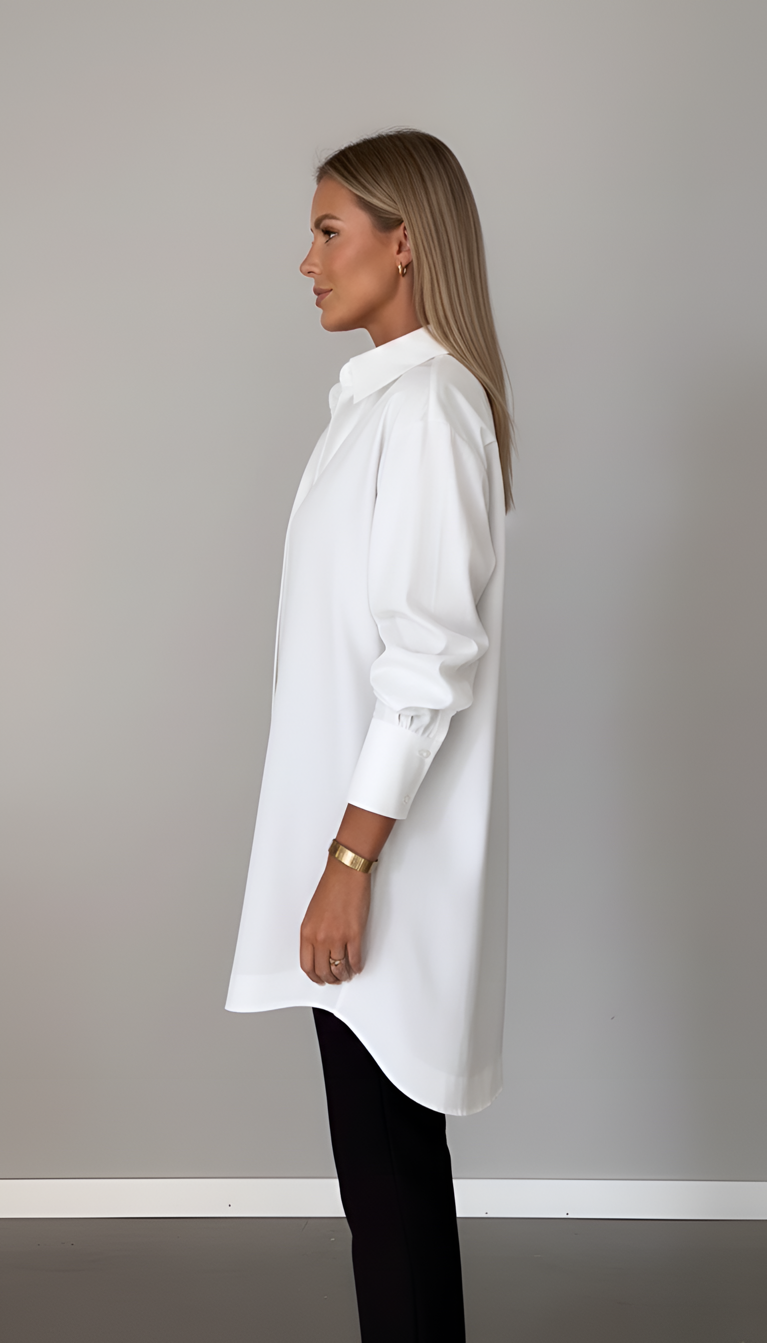 Women's Oversized Long Shirt with Spread Collar