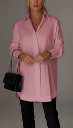 Women's Oversized Long Shirt with Spread Collar