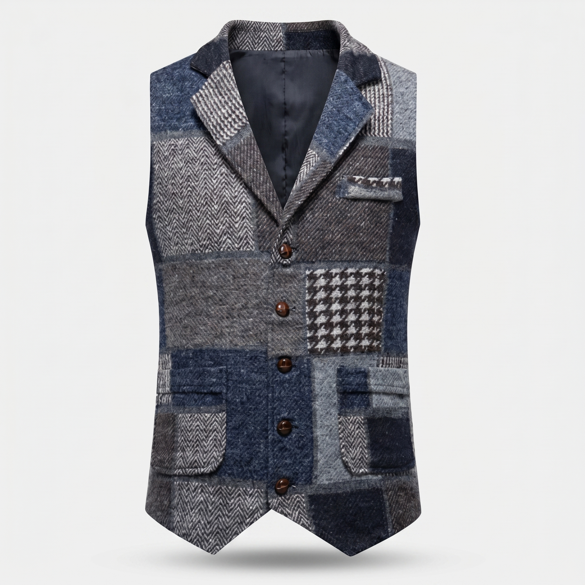 Men's Tailored Tweed Vest with Patchwork Design