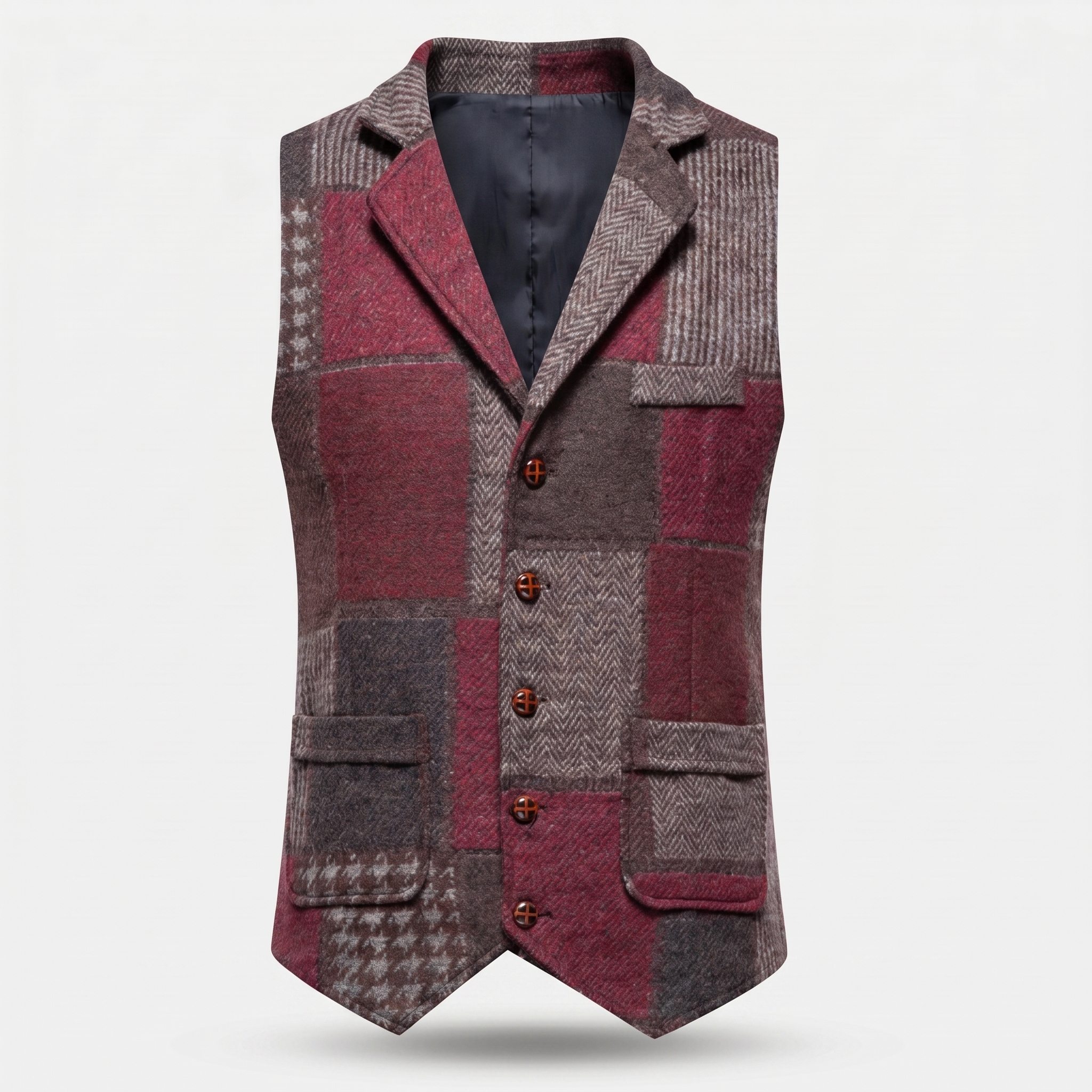 Men's Tailored Tweed Vest with Patchwork Design