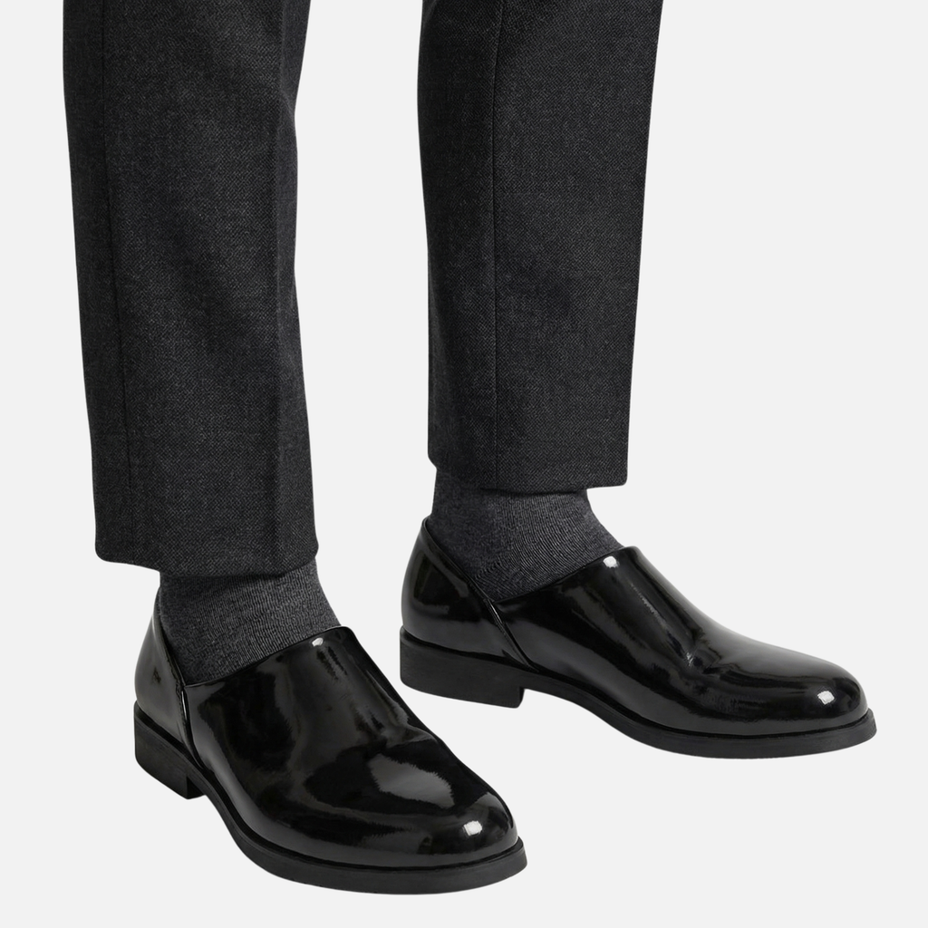 Men's Glossy Business Loafers with Low Block Heel