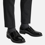 Men's Glossy Business Loafers with Low Block Heel
