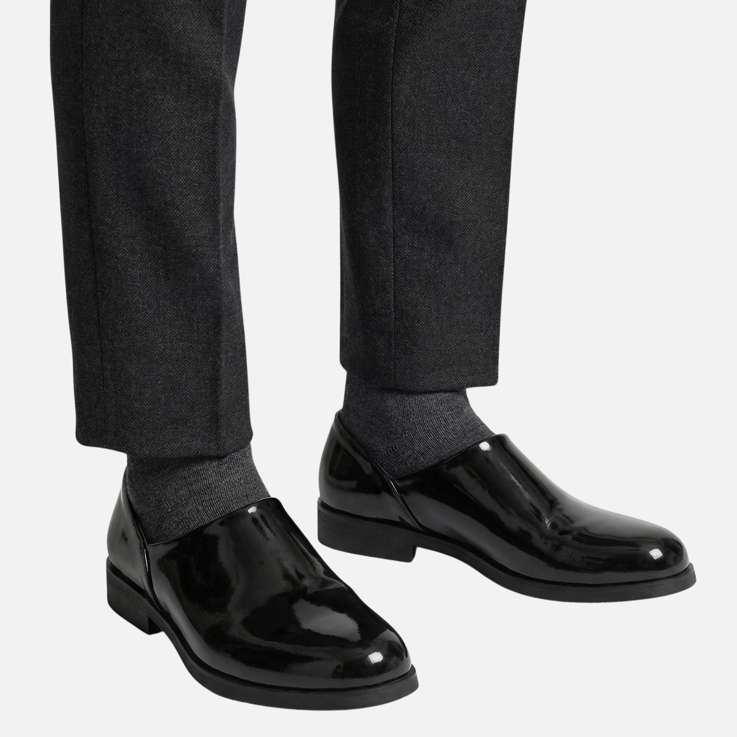Men's Glossy Business Loafers with Low Block Heel