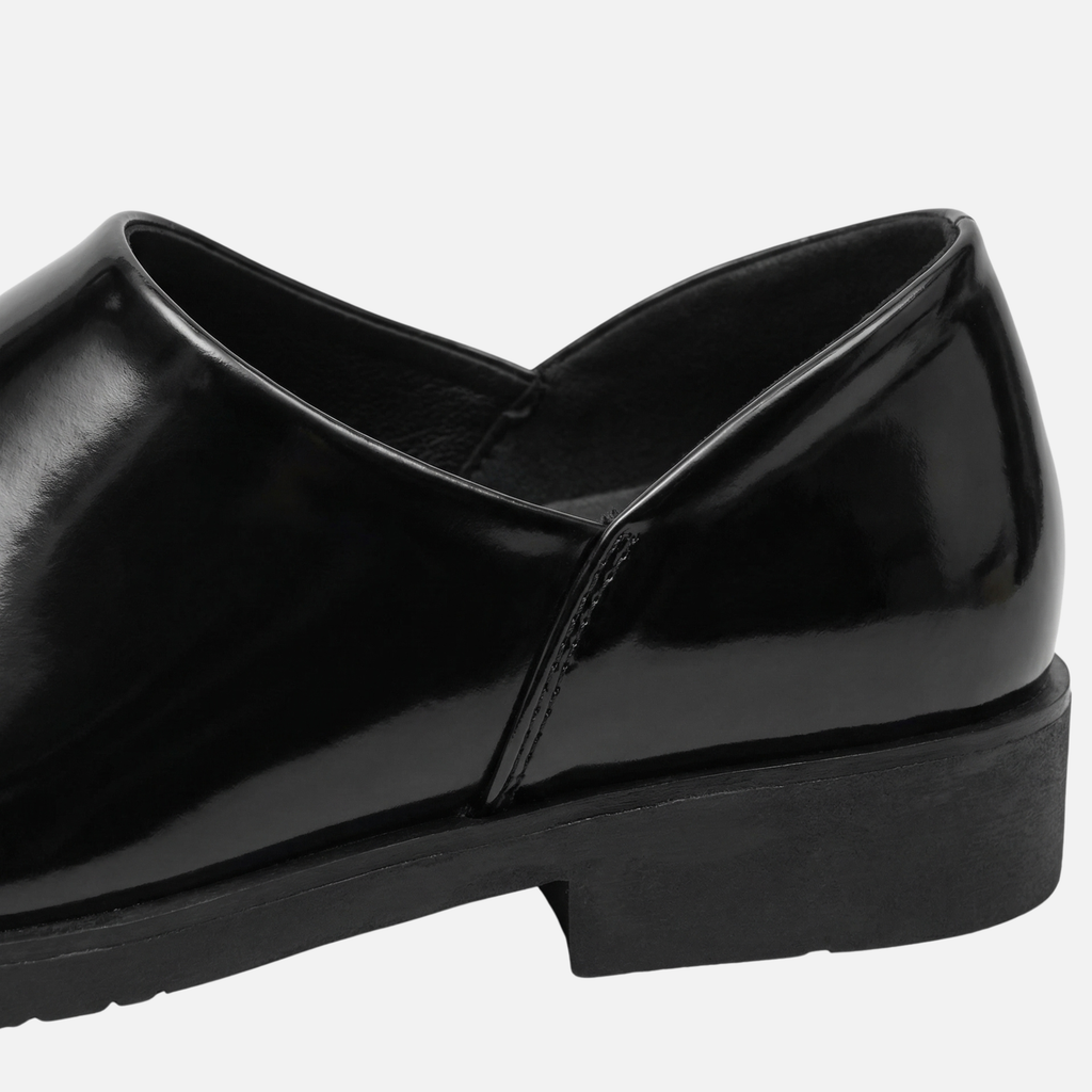Men's Glossy Business Loafers with Low Block Heel