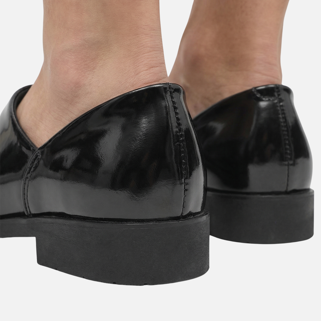 Men's Glossy Business Loafers with Low Block Heel