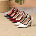 Women's Patent Pointed Toe Heels with Ankle Strap