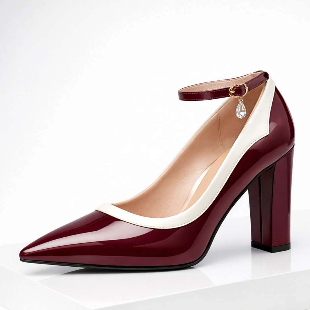 Women's Patent Pointed Toe Heels with Ankle Strap