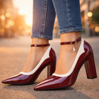 Women's Patent Pointed Toe Heels with Ankle Strap
