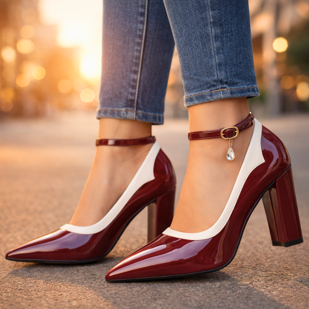 Women's Patent Pointed Toe Heels with Ankle Strap