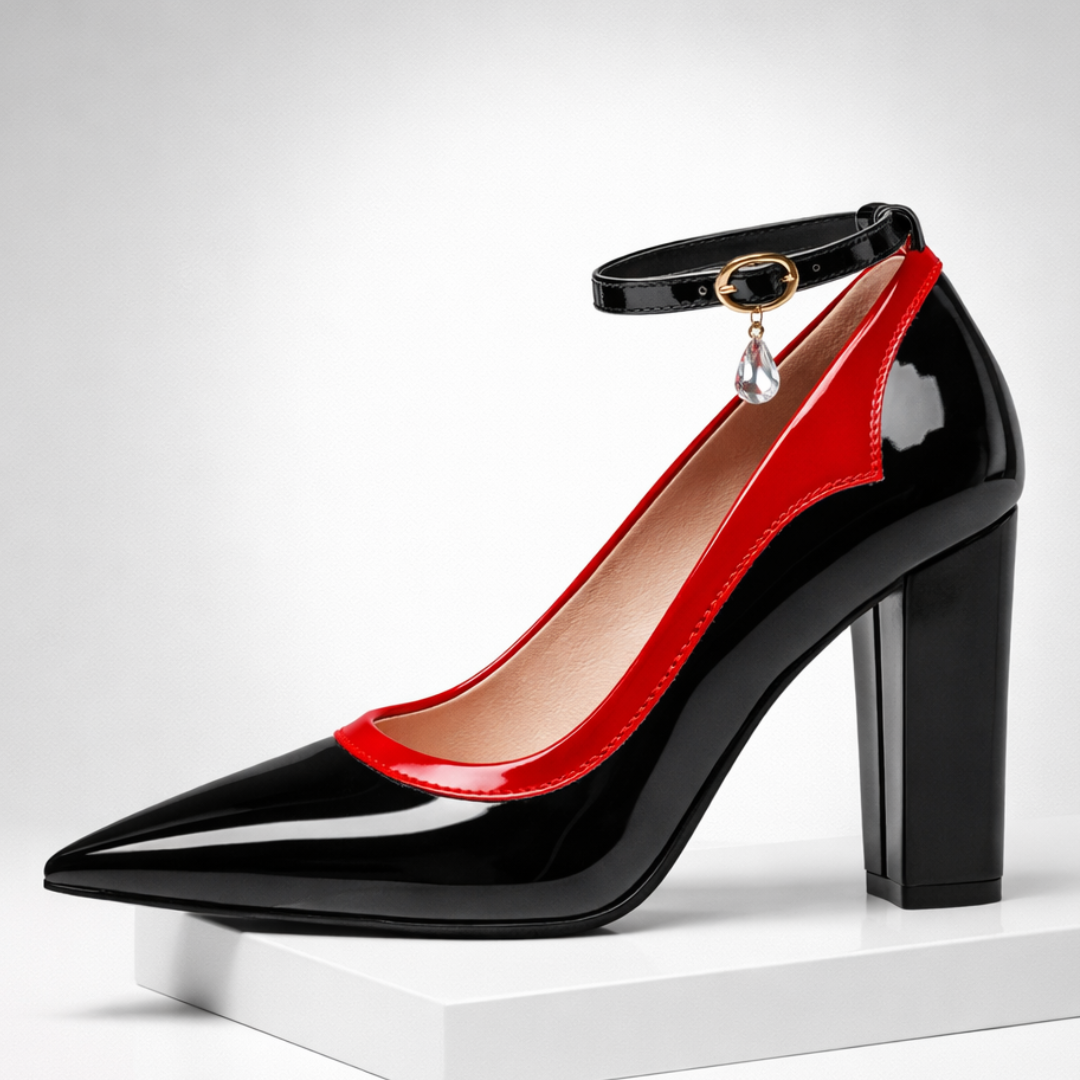 Women's Patent Pointed Toe Heels with Ankle Strap