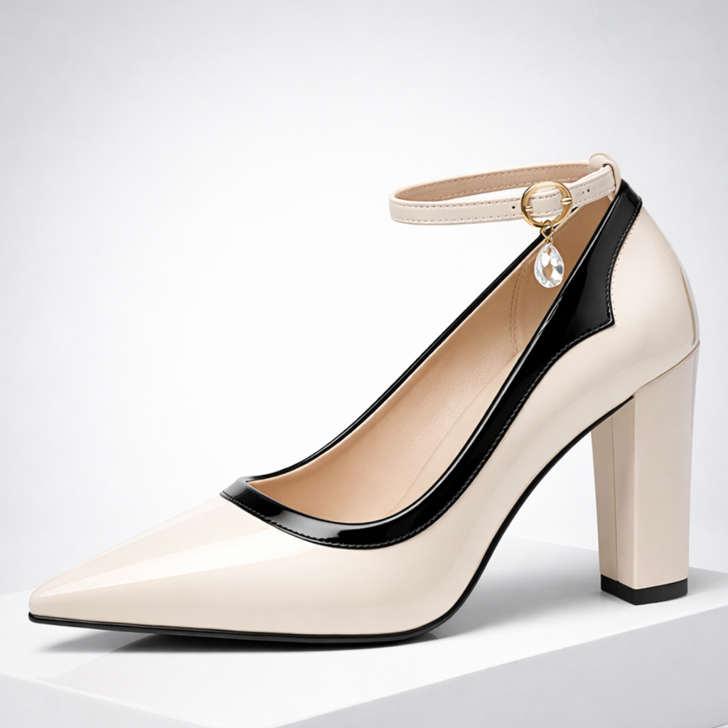 Women's Patent Pointed Toe Heels with Ankle Strap