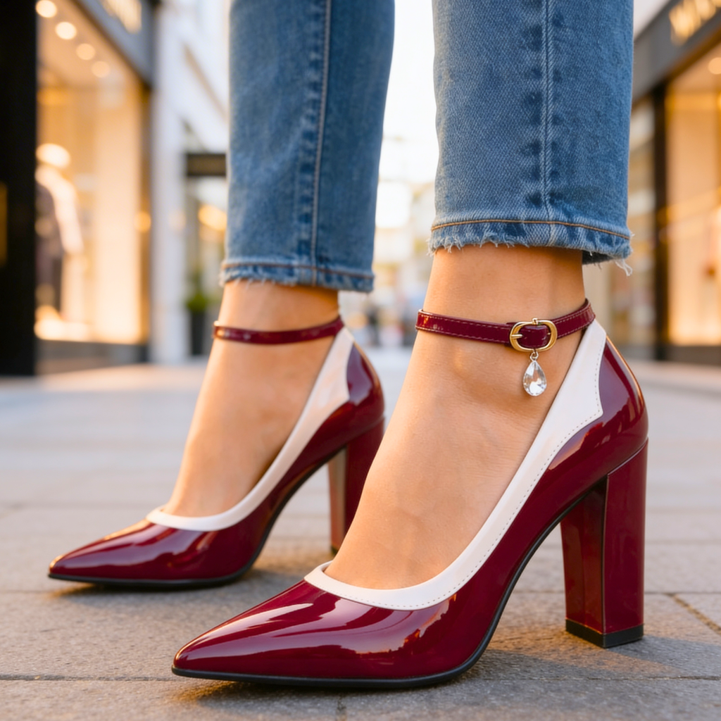 Women's Patent Pointed Toe Heels with Ankle Strap