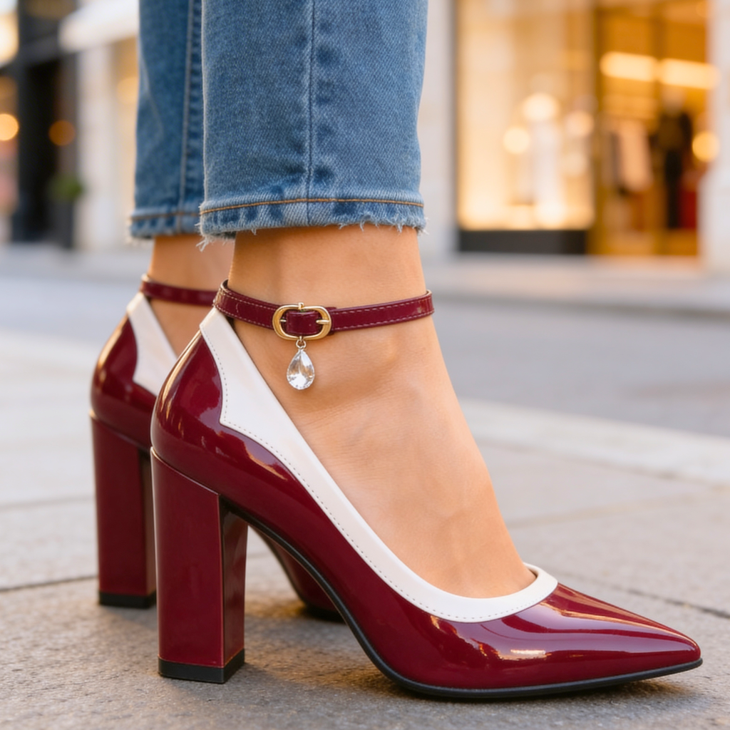Women's Patent Pointed Toe Heels with Ankle Strap
