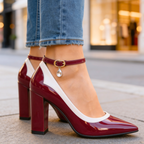 Women's Patent Pointed Toe Heels with Ankle Strap