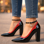 Women's Patent Pointed Toe Heels with Ankle Strap