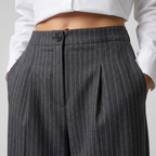 Women's High-Waist Pinstripe Wide-Leg Pants with Pleated Front