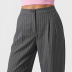 Women's High-Waist Pinstripe Wide-Leg Pants with Pleated Front