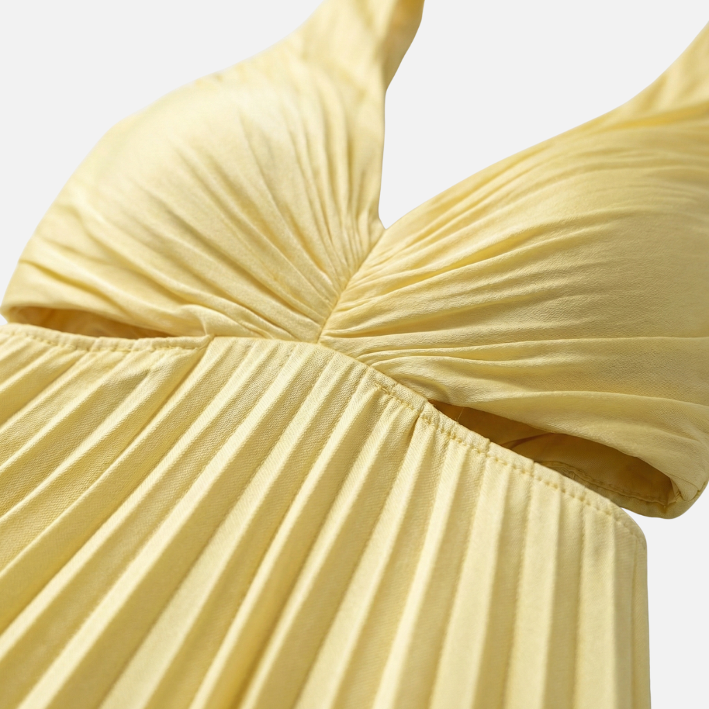 Women's Pleated V-Neck Midi Dress