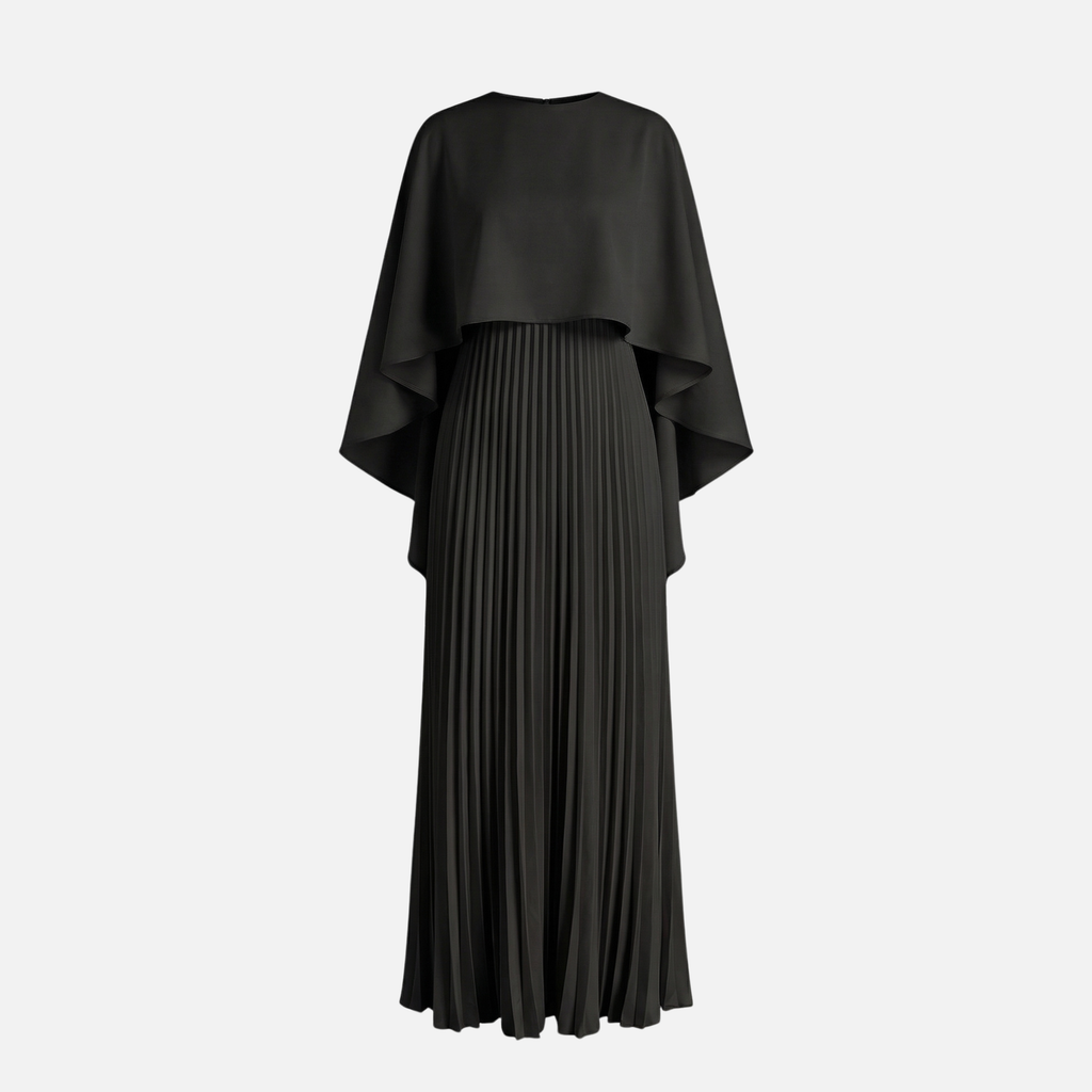 Women's Pleated Chiffon Maxi Dress with Cape Overlay