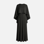 Women's Pleated Chiffon Maxi Dress with Cape Overlay
