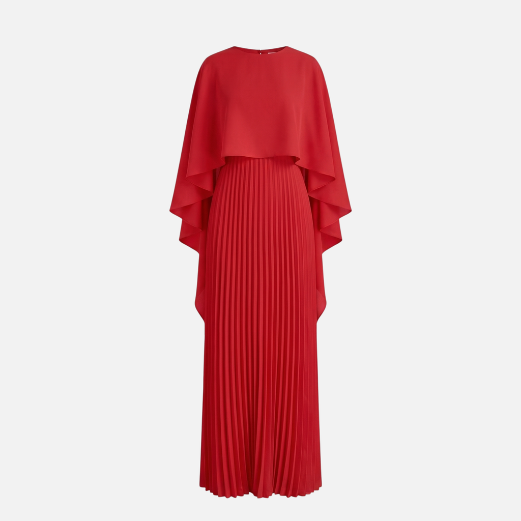 Women's Pleated Chiffon Maxi Dress with Cape Overlay