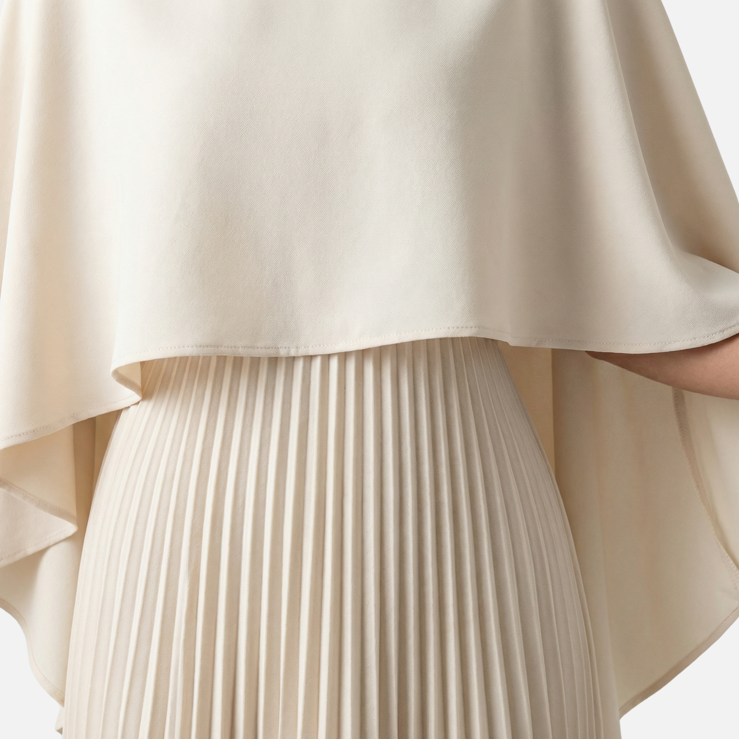 Women's Pleated Chiffon Maxi Dress with Cape Overlay