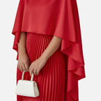 Women's Pleated Chiffon Maxi Dress with Cape Overlay