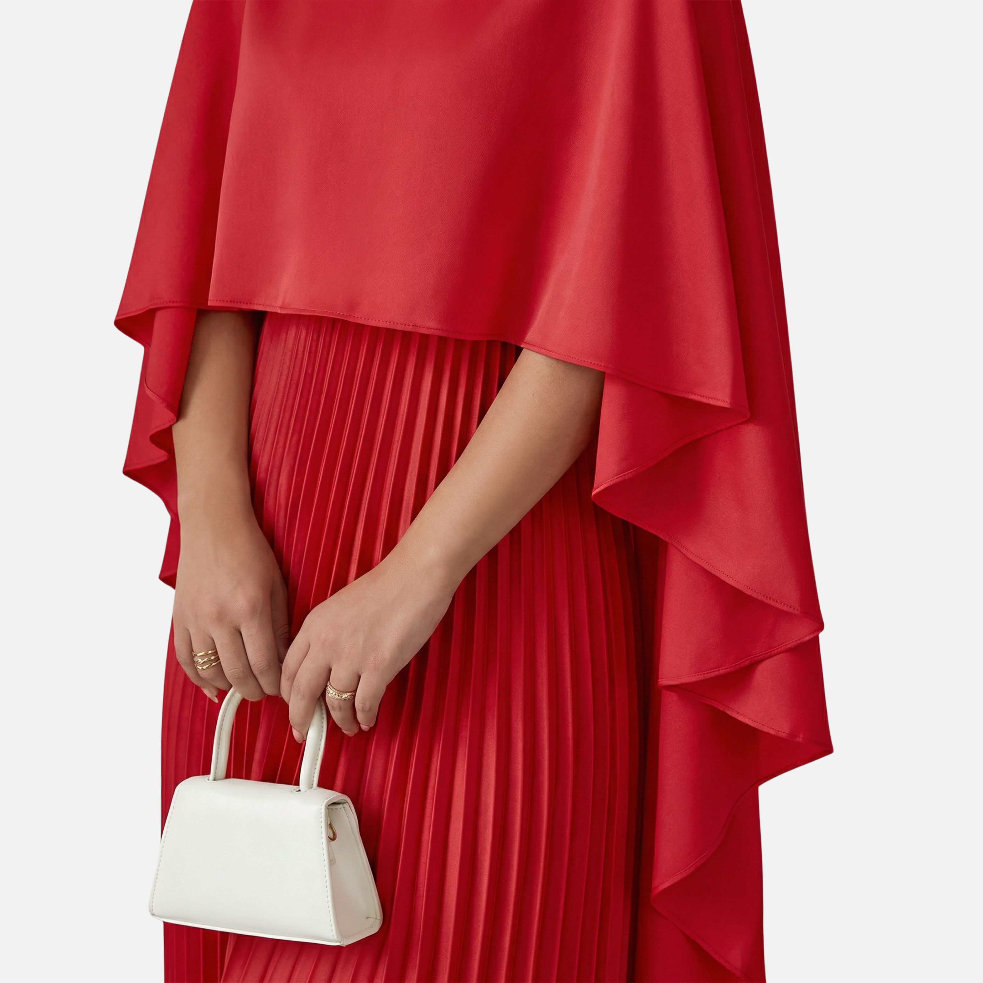 Women's Pleated Chiffon Maxi Dress with Cape Overlay