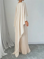 Women's Pleated Chiffon Maxi Dress with Cape Overlay