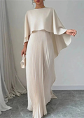 Women's Pleated Chiffon Maxi Dress with Cape Overlay