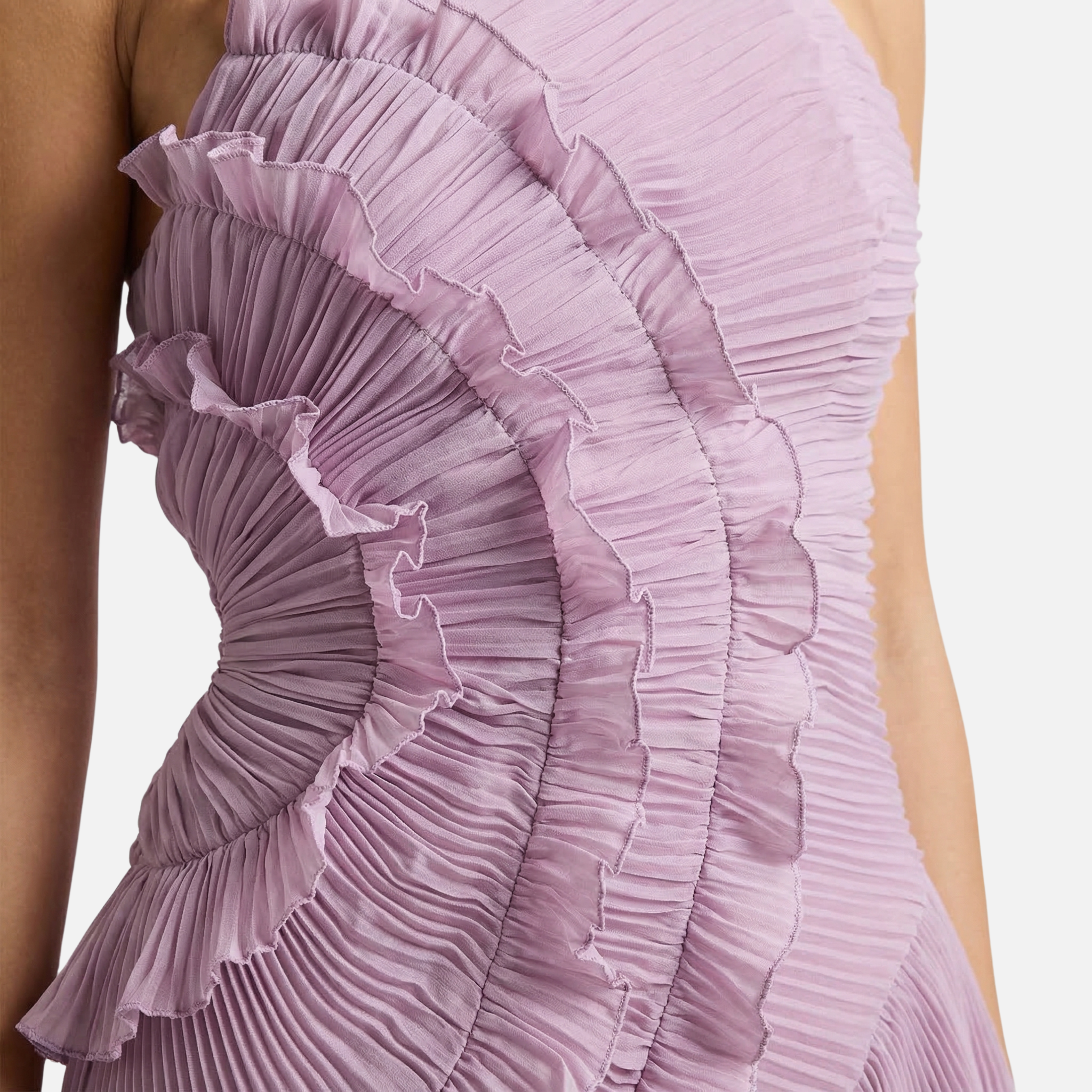 Women's Pleated Chiffon Maxi Dress with Ruffle Overlay