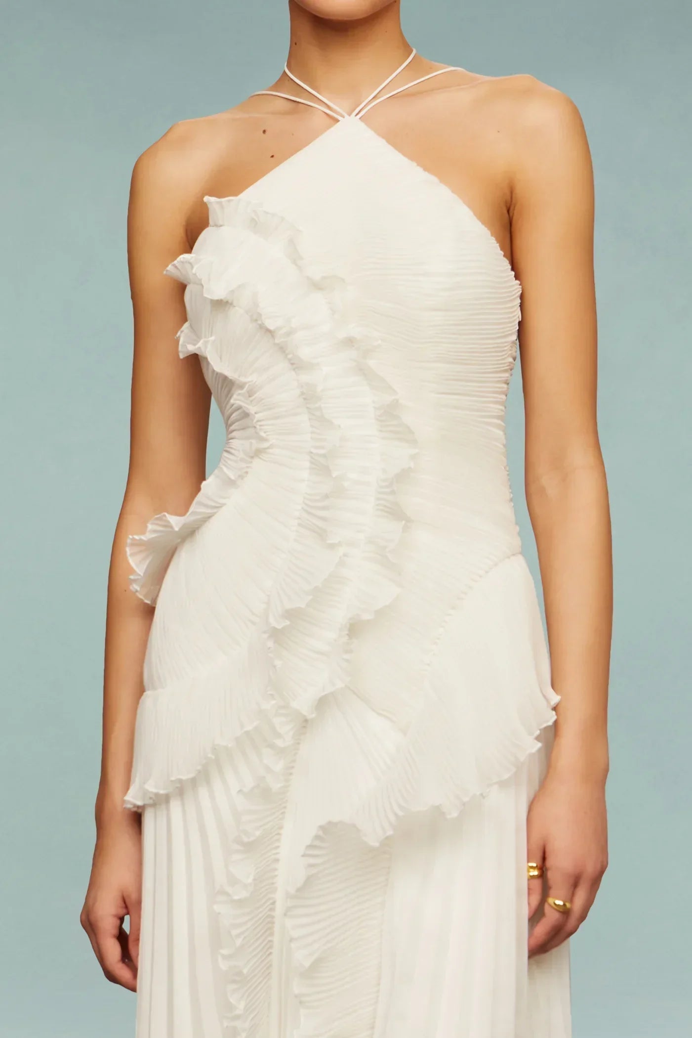 Women's Pleated Chiffon Maxi Dress with Ruffle Overlay