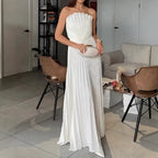 Women's Pleated Strapless Maxi Dress with High Slit