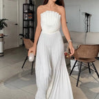 Women's Pleated Strapless Maxi Dress with High Slit