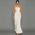 Women's Pleated Strapless Maxi Dress with High Slit
