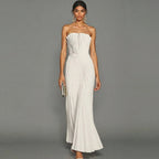 Women's Pleated Strapless Maxi Dress with High Slit