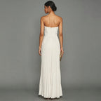 Women's Pleated Strapless Maxi Dress with High Slit