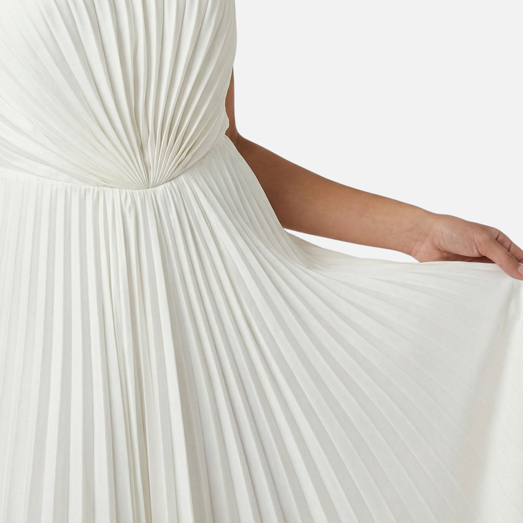 Women's Pleated Strapless Maxi Dress with High Slit