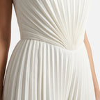 Women's Pleated Strapless Maxi Dress with High Slit