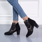 Women's White Pointed-Toe Ankle Boots with Lace Overlay