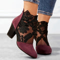 Women's White Pointed-Toe Ankle Boots with Lace Overlay