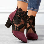 Women's White Pointed-Toe Ankle Boots with Lace Overlay