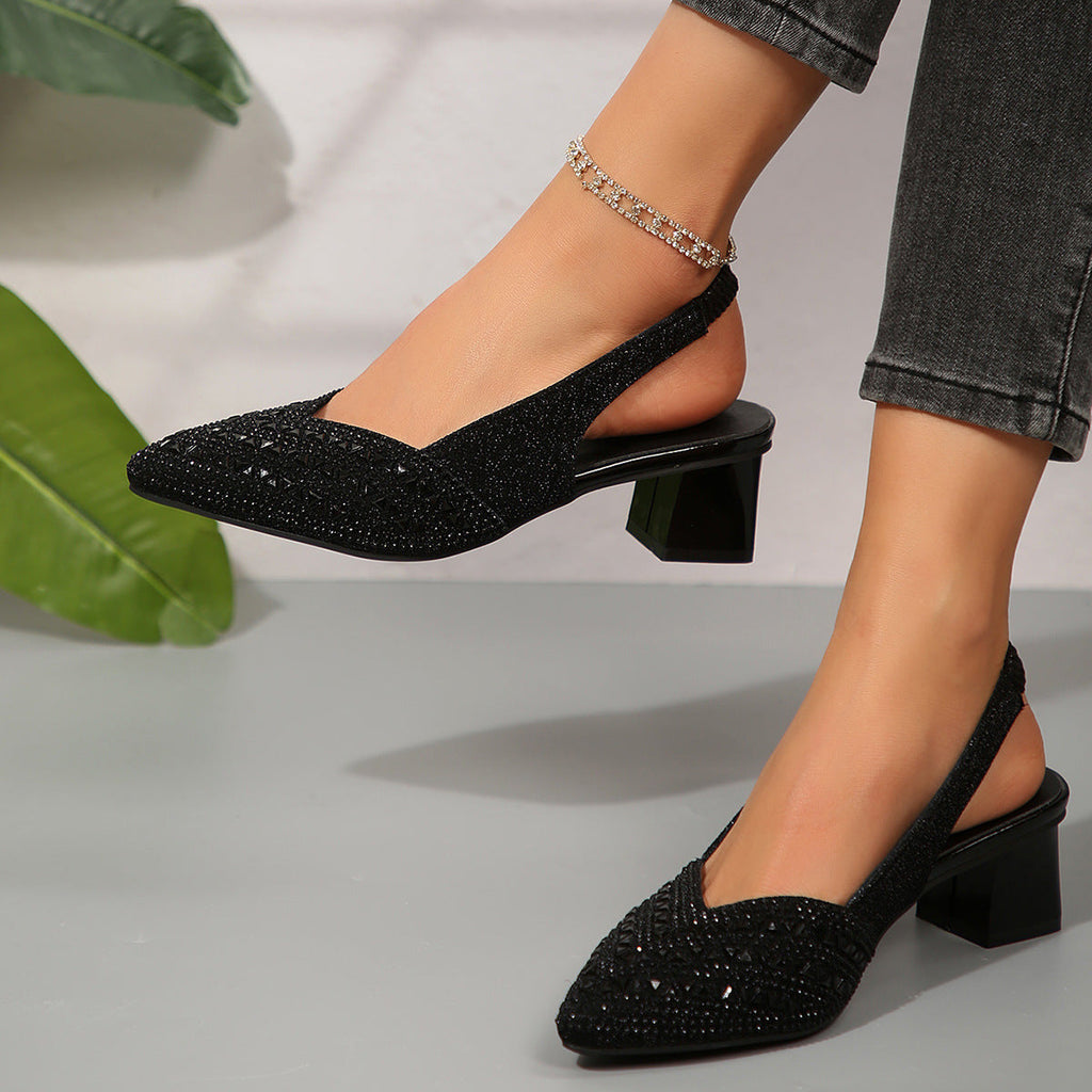 Women's Glitter Slingback Heels with Pointed Toe